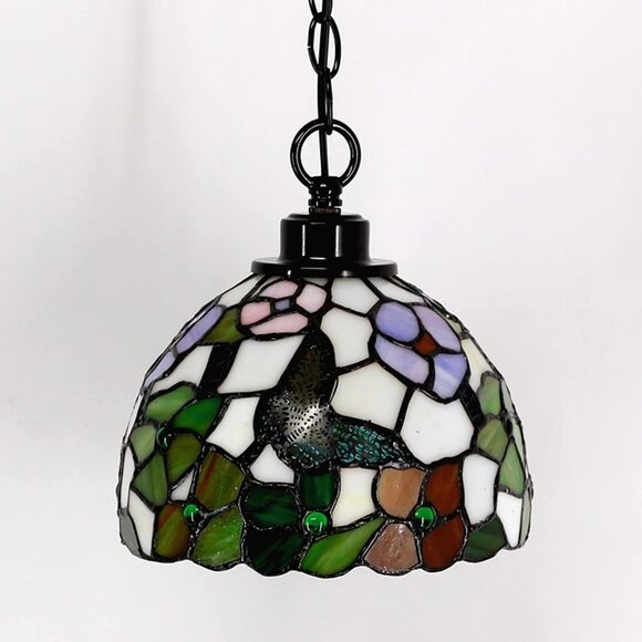 NEW Small Tiffany Pendant Light Plug in Stained Glass Swag Lamp 8X8X181" Hanging - Picture 3 of 7